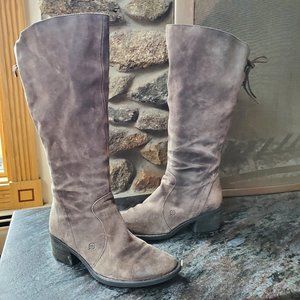 Born Felicia Suede Gray/Brown Tall Boots Size 10M